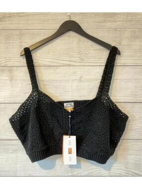 Future Collective Black Crochet Crop Blouse Women Size 3X